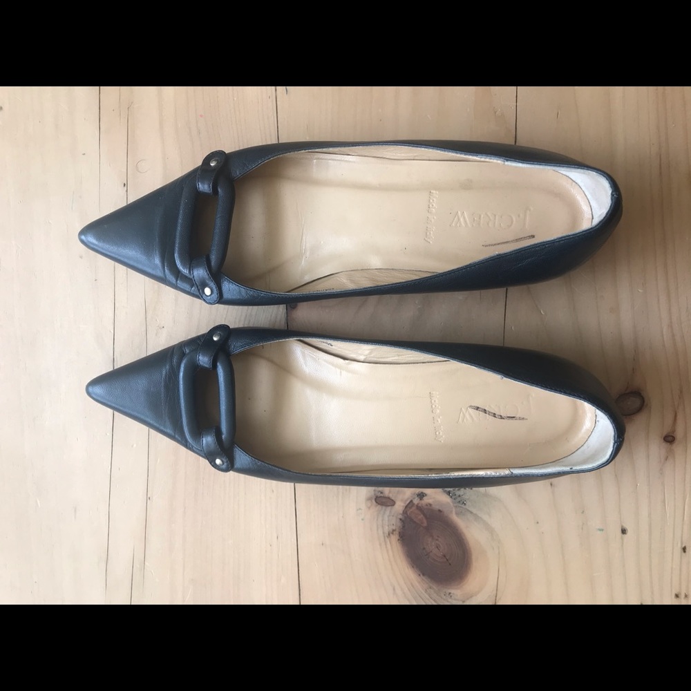 J.Crew pointed black leather flats. Size 9.5.